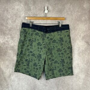 Fat Face Mens Palm Tree Print Board Shorts Swim Trunks Green Size L